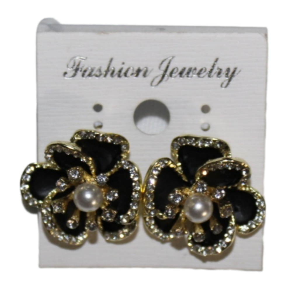 Rhinestone Flower Pearl Earrings - Picture 3 of 16